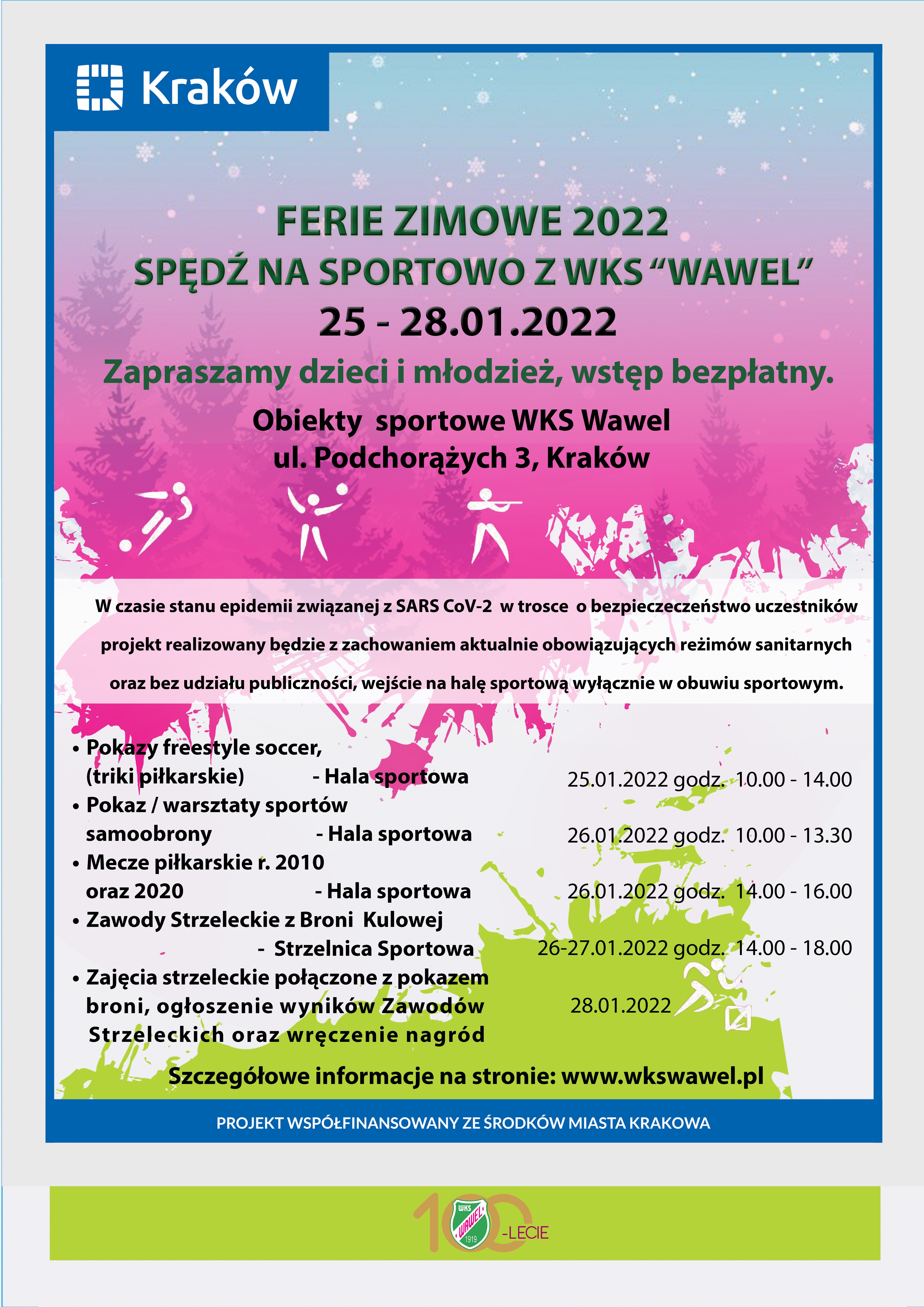 Wojskowy Klub Sportowy “Wawel” zaprasza dzieci i młodzież do spędzenia ferii na sportowo.